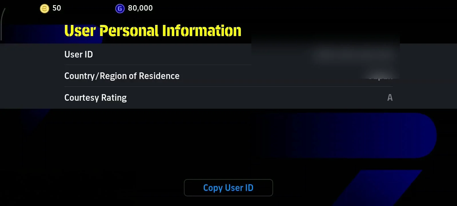 نمایش User ID و Country/Region of Residence در بازی eFootball