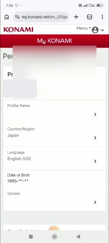 نمایش Country/Region و مشخصات حساب در بخش Personal Information کونامی