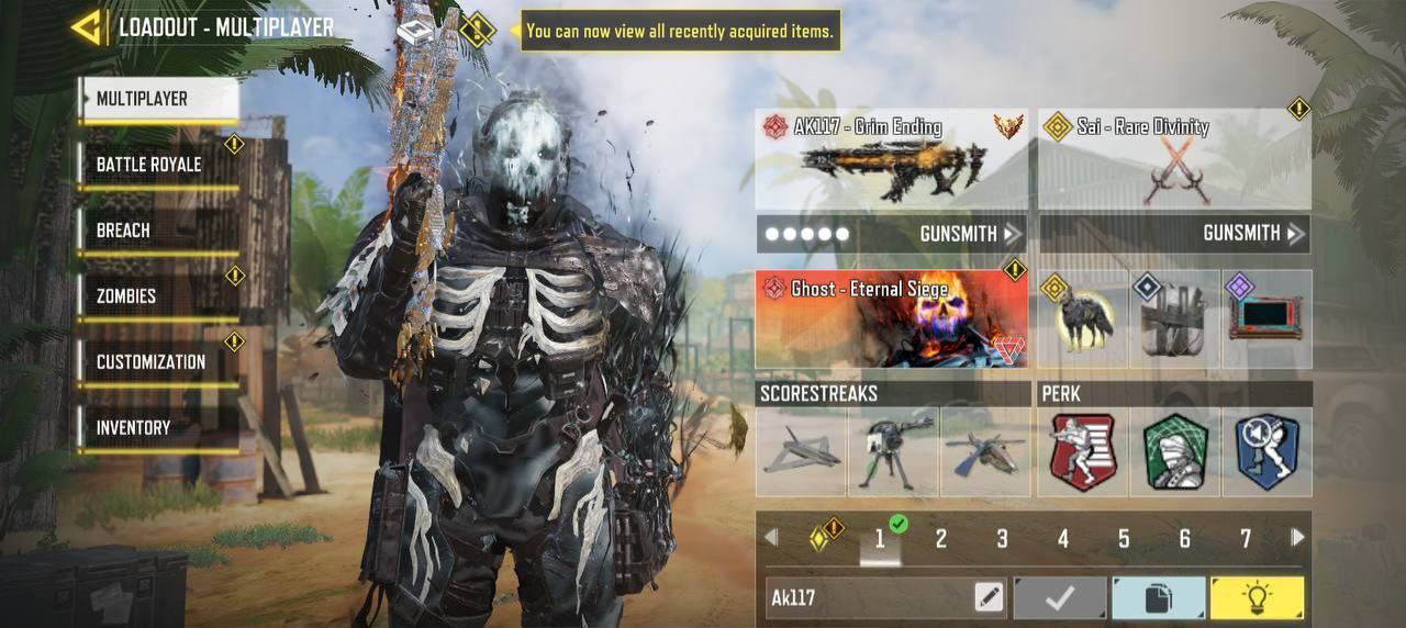 انتخاب گزینه Inventory از منوی Loadout