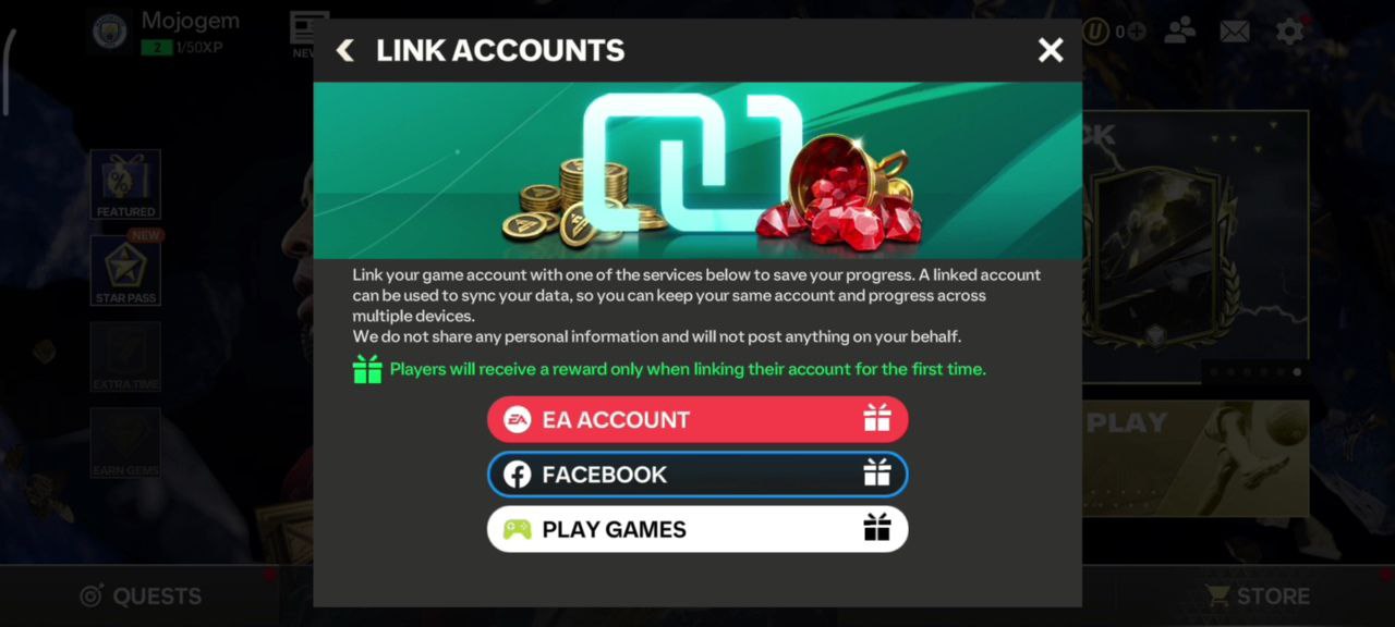 صفحه انتخاب روش اتصال اکانت و گزینه Play Games
