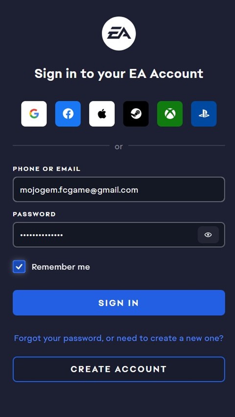 صفحه ورود به حساب کاربری EA