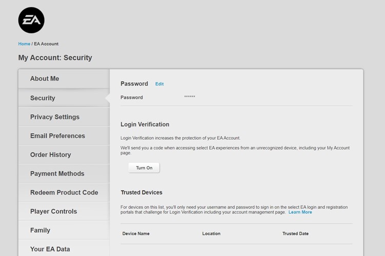 انتخاب گزینه Turn On برای فعالسازی Login Verification