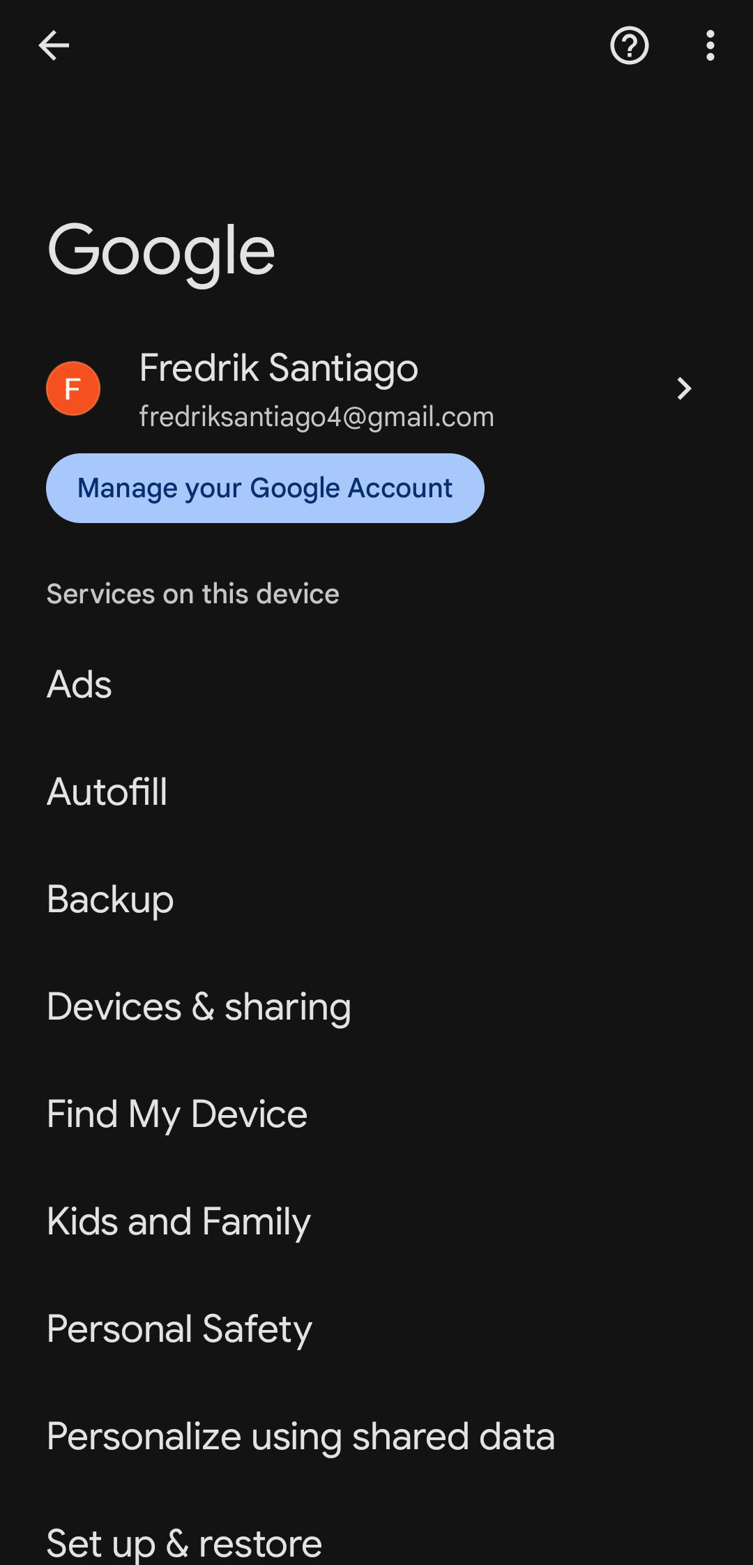 انتخاب گزینه Manage your Google Account برای مدیریت اکانت