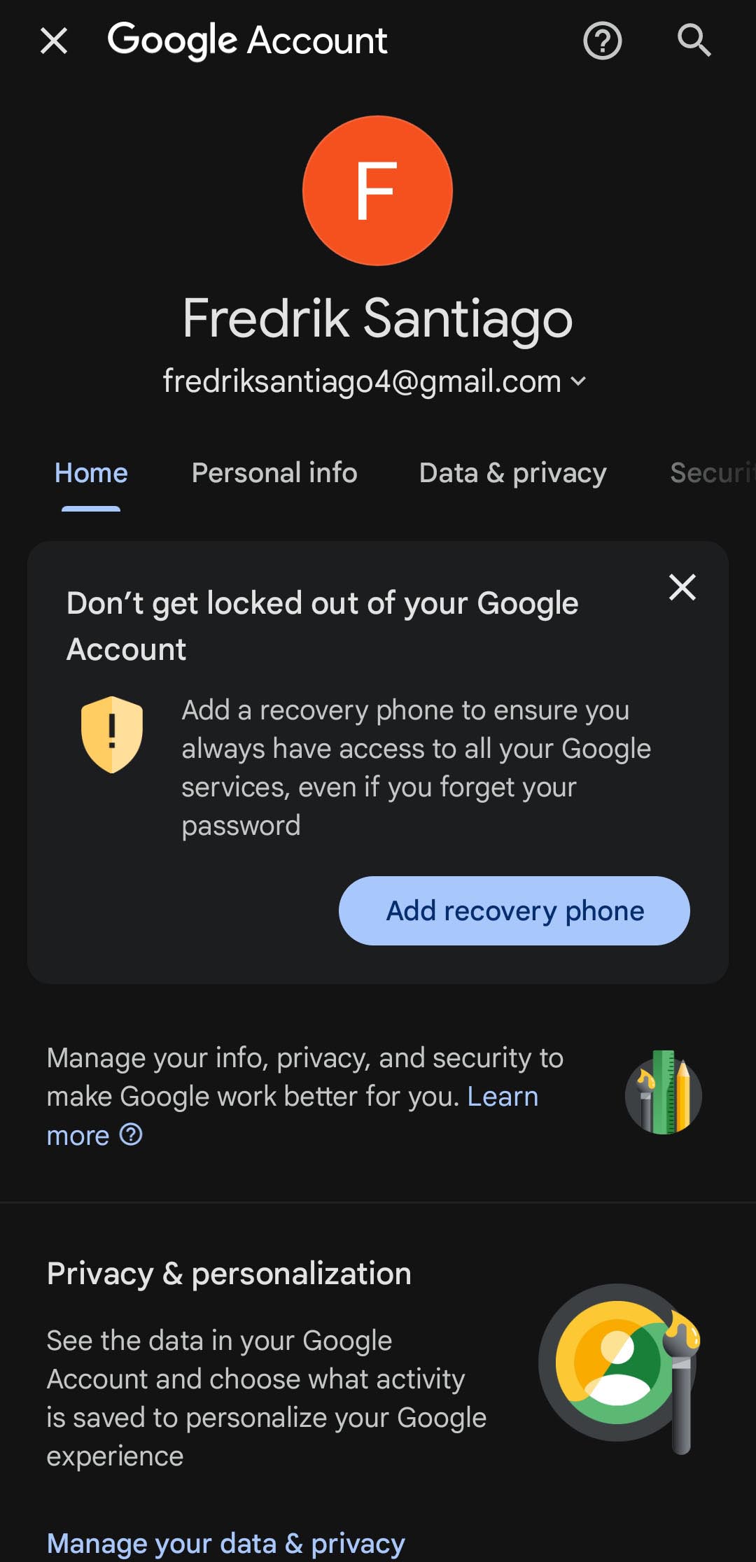 رفتن به تب Security در تنظیمات اکانت گوگل