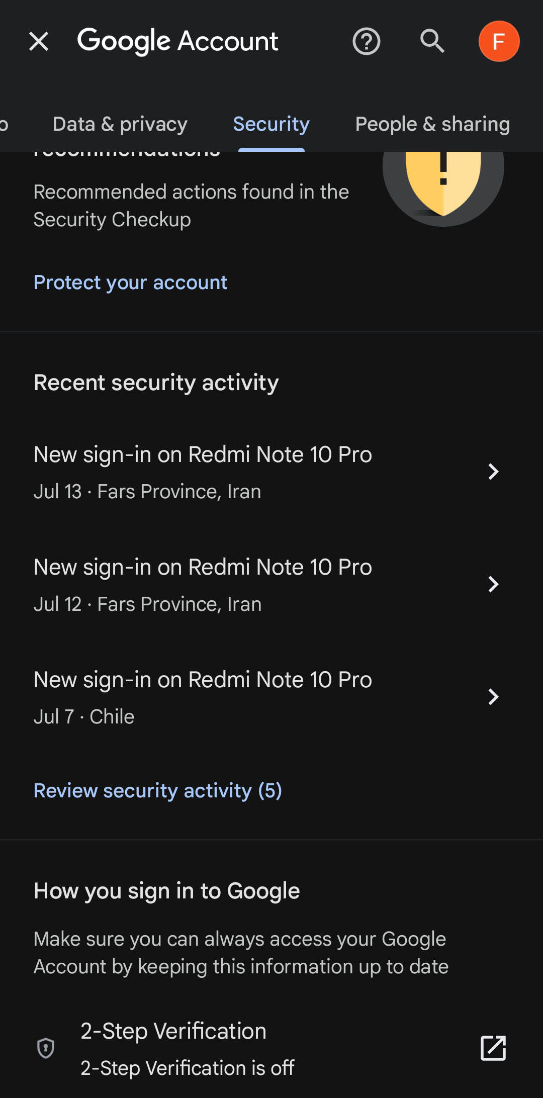 پیدا کردن و انتخاب گزینه 2-Step Verification در بخش امنیت