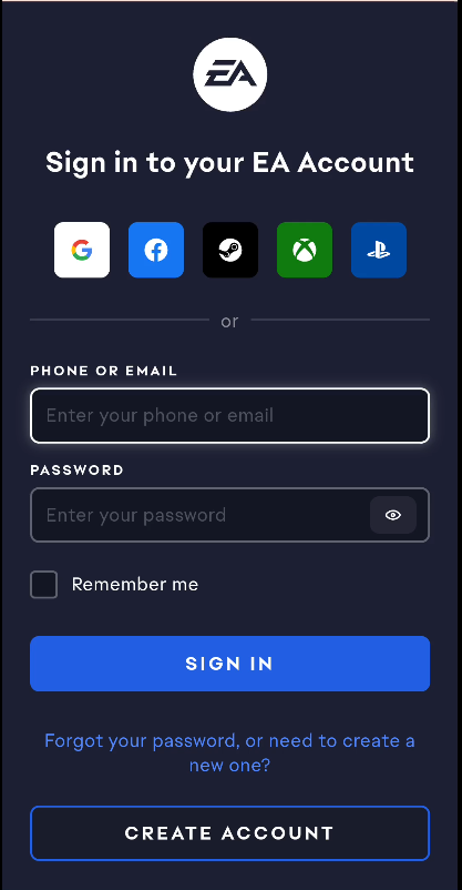 ورود به سایت EA و انتخاب گزینه فراموشی رمز عبور