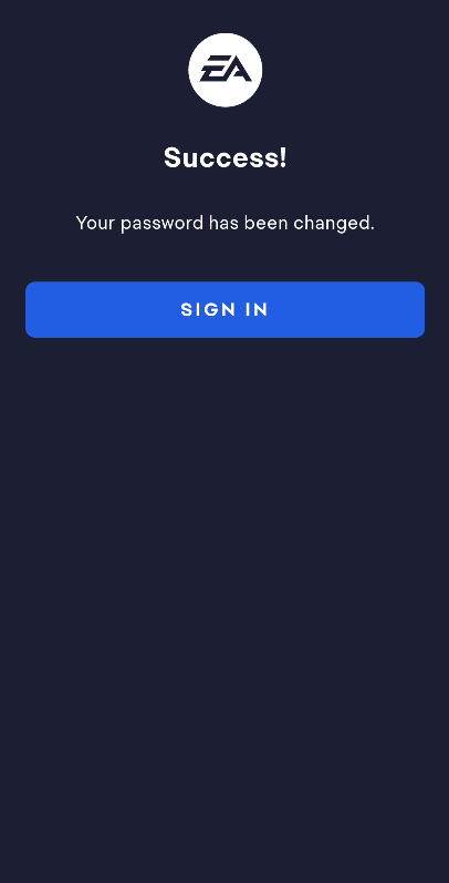 نمایش پیام موفقیتآمیز بودن تغییر رمز اکانت EA