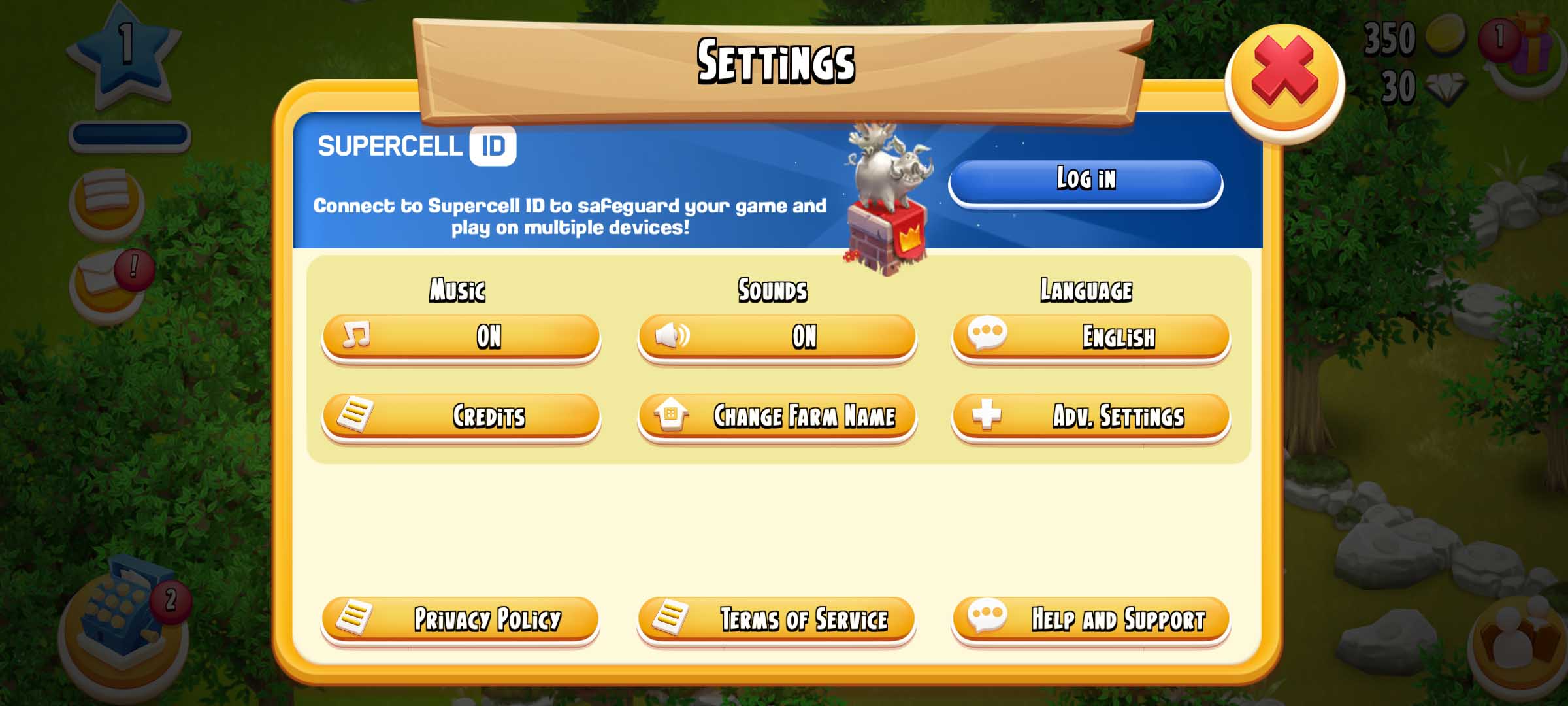 انتخاب گزینه Supercell ID در تنظیمات بازی