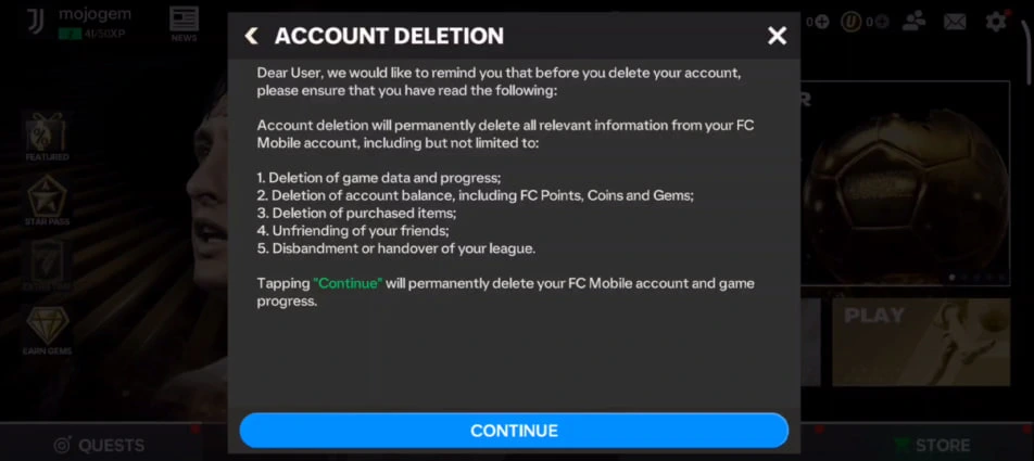 صفحه اول تایید شرایط برای حذف حساب EA