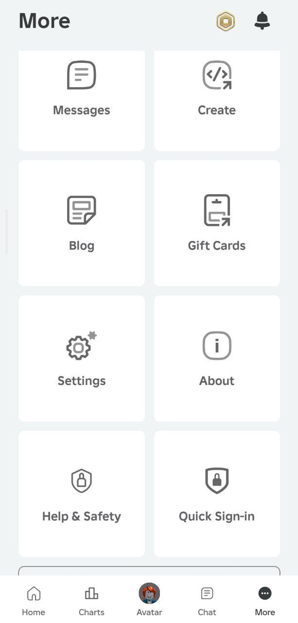 ورود به بخش تنظیمات اکانت روبلاکس