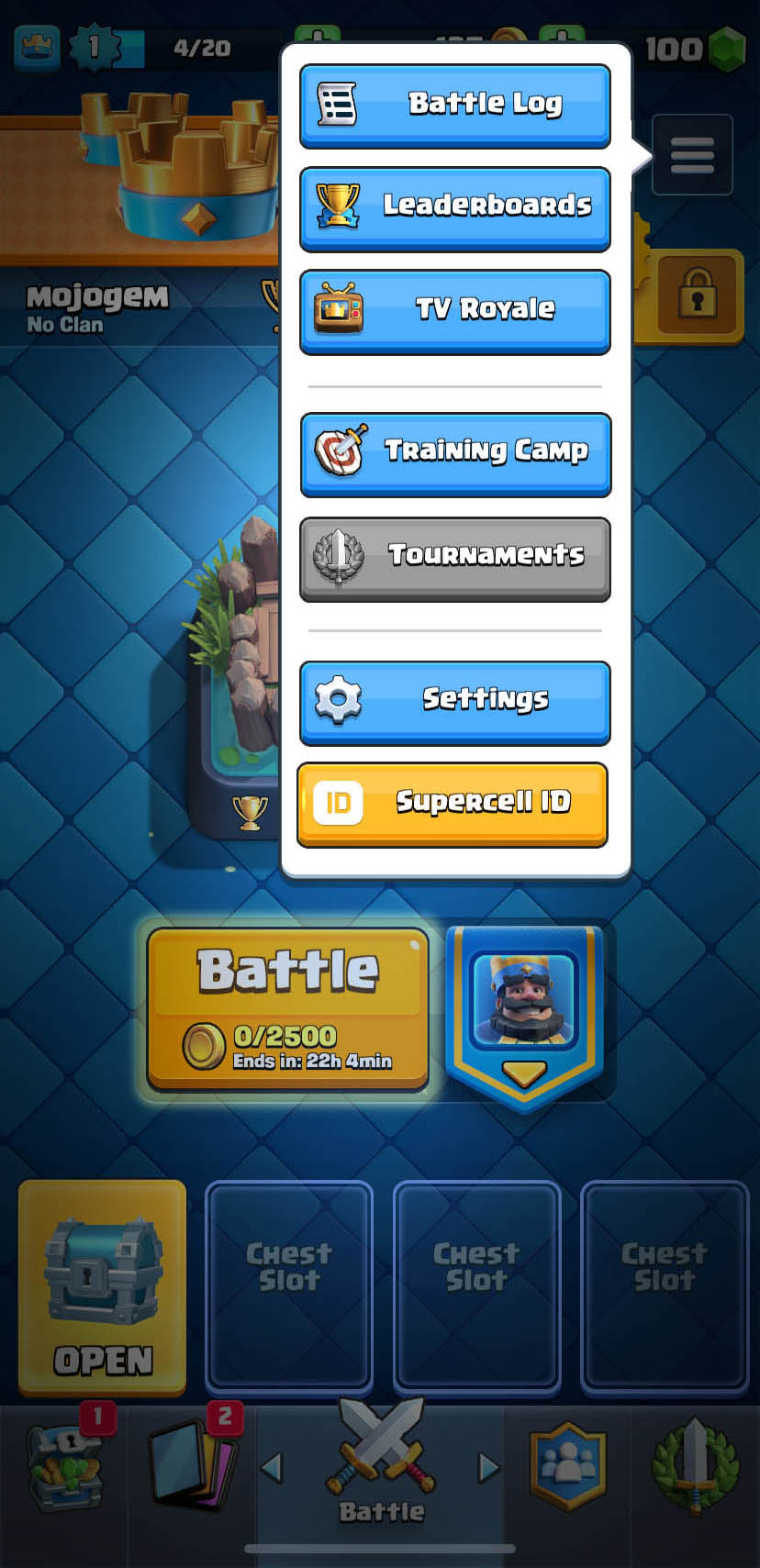 مرحله دوم دریافت کد در کلش رویال: انتخاب گزینه Supercell ID
