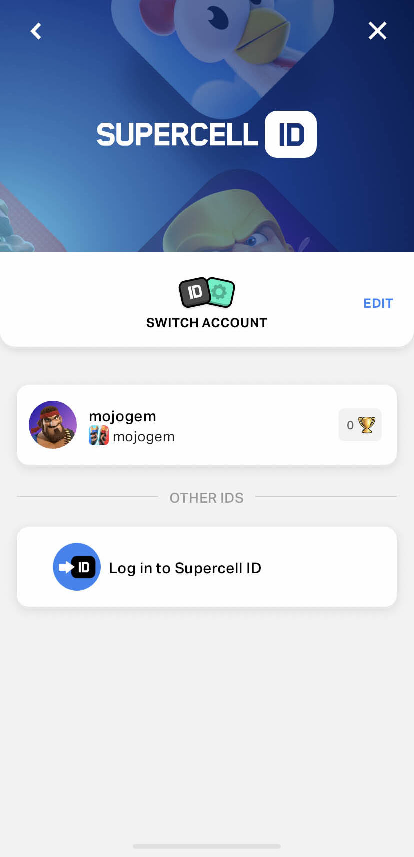 مرحله پنجم دریافت کد در کلش رویال: انتخاب گزینه Log in to Supercell ID