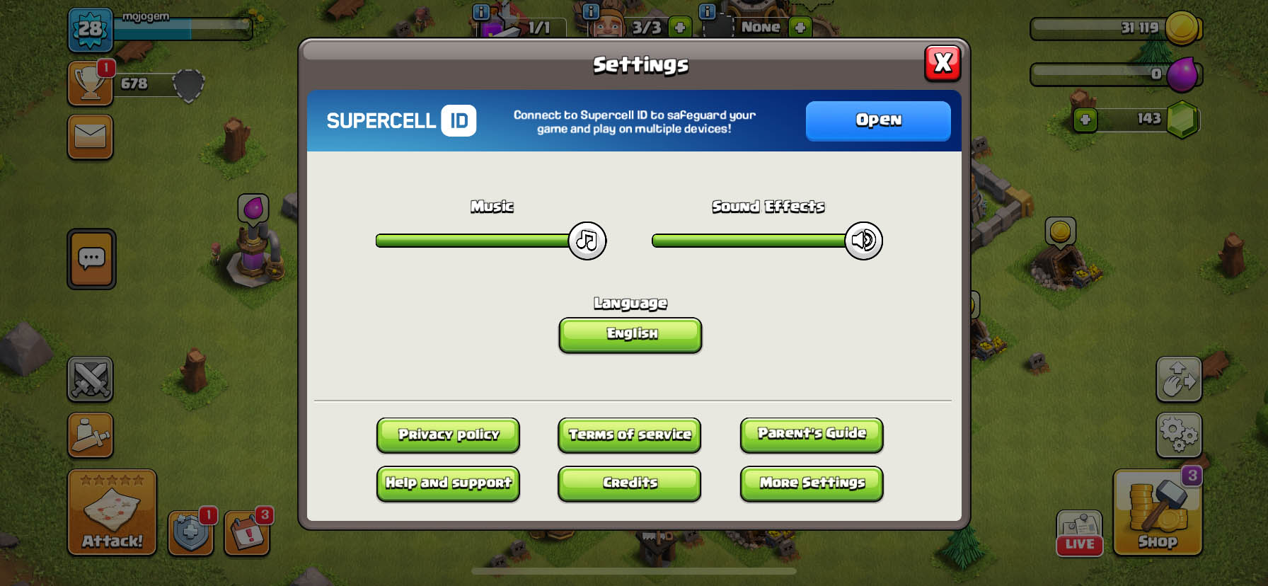 مرحله دوم گرفتن کد در کلش آو کلنز: انتخاب گزینه Open در بخش Supercell ID
