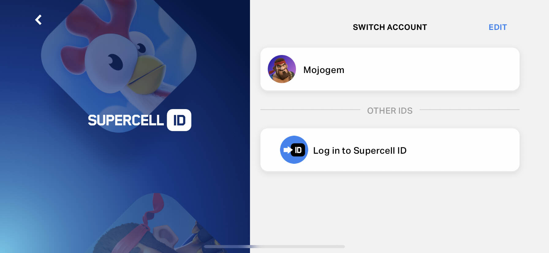 مرحله پنجم دریافت کد در براول استارز: انتخاب گزینه Log in to Supercell ID