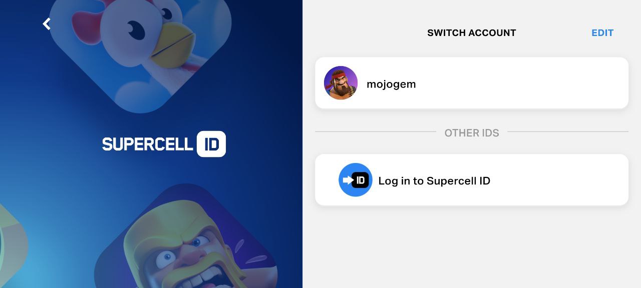 مرحله پنجم دریافت کد در بوم بیچ: انتخاب گزینه Log in to Supercell ID