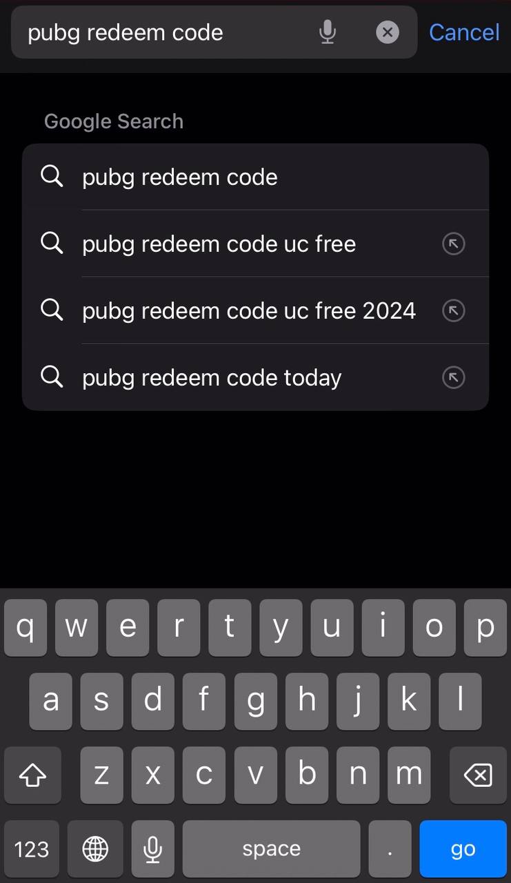 جستجوی عبارت pubg redeem code در گوگل برای پیدا کردن سایت رسمی پابجی