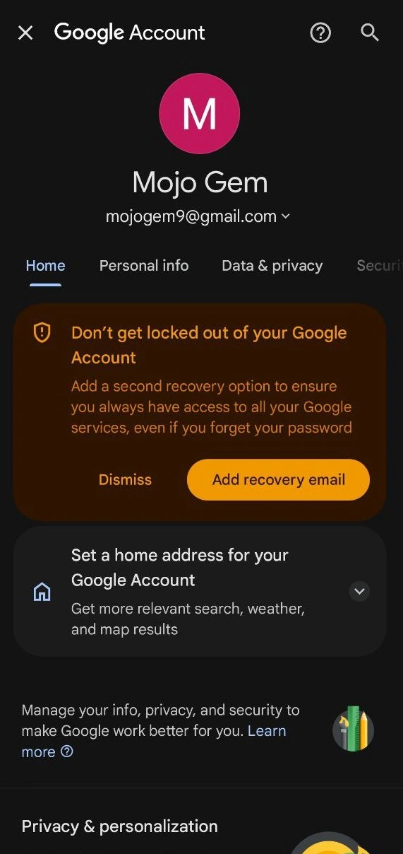 ورود به بخش امنیت یا Security در تنظیمات اکانت گوگل