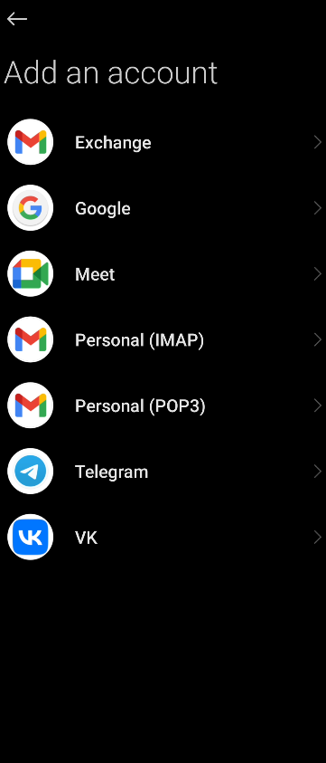 انتخاب گزینه Google از لیست حساب‌ها
