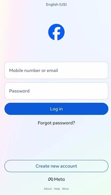 صفحه اصلی فیسبوک و دکمه ساخت اکانت جدید