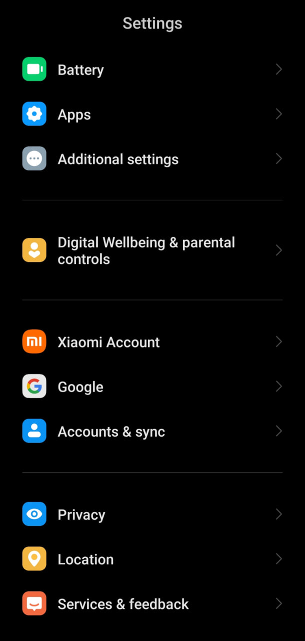 انتخاب گزینه Google در تنظیمات گوشی اندروید