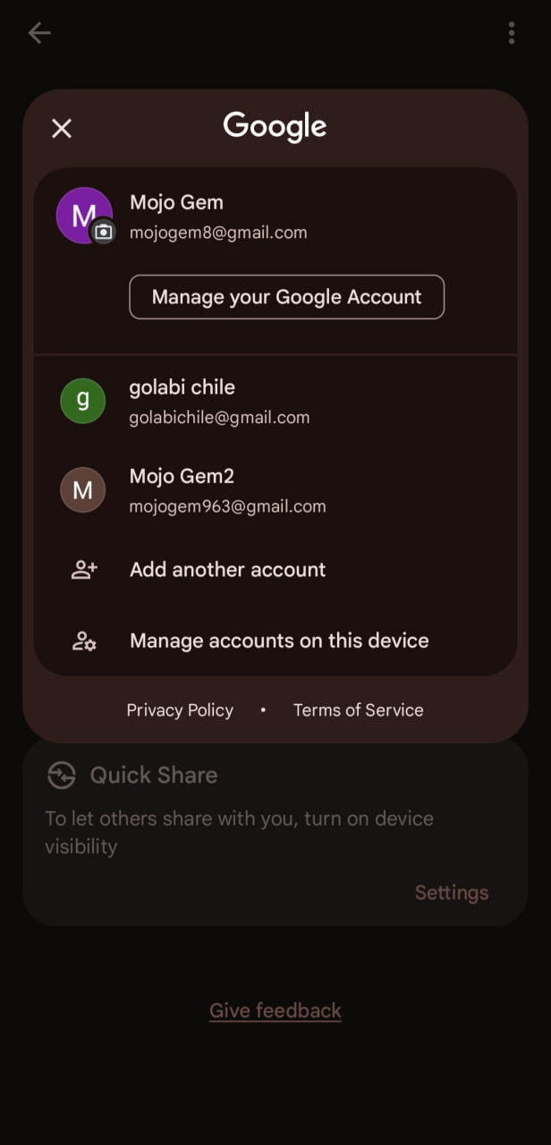انتخاب گزینه Manage Your Google Account برای مدیریت اکانت
