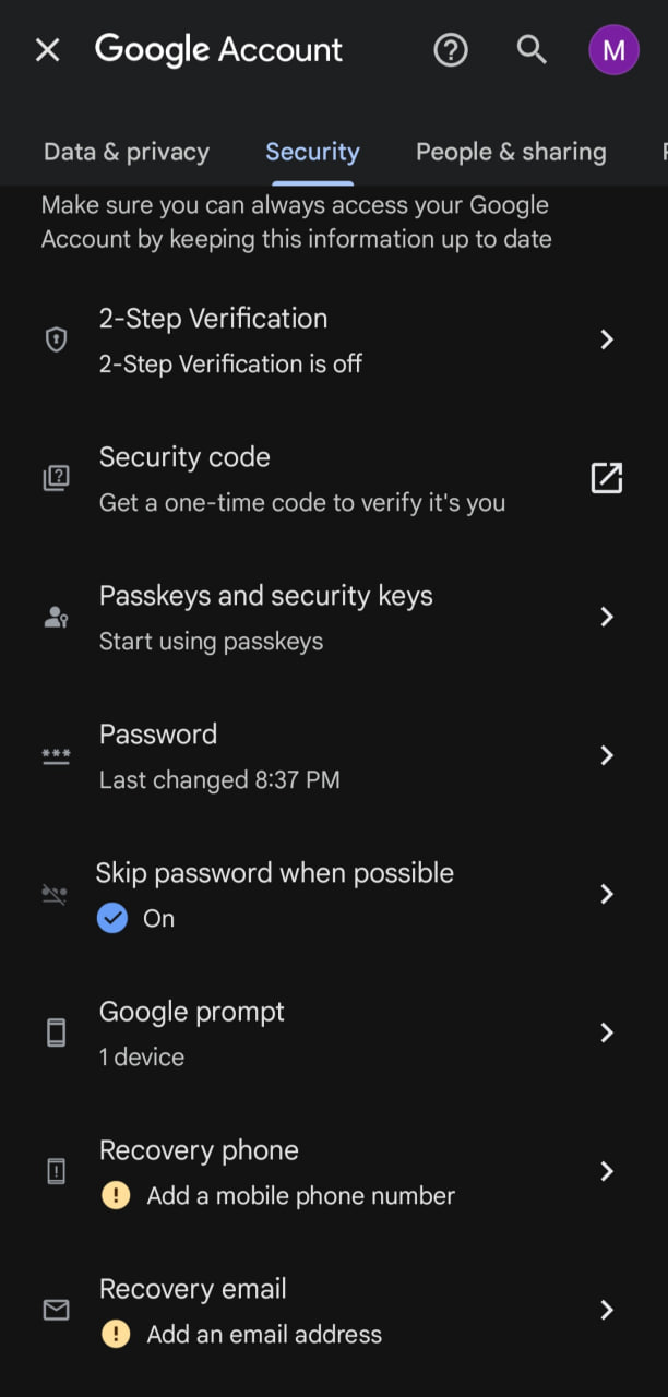 پیدا کردن گزینه 2-Step Verification در بخش امنیت
